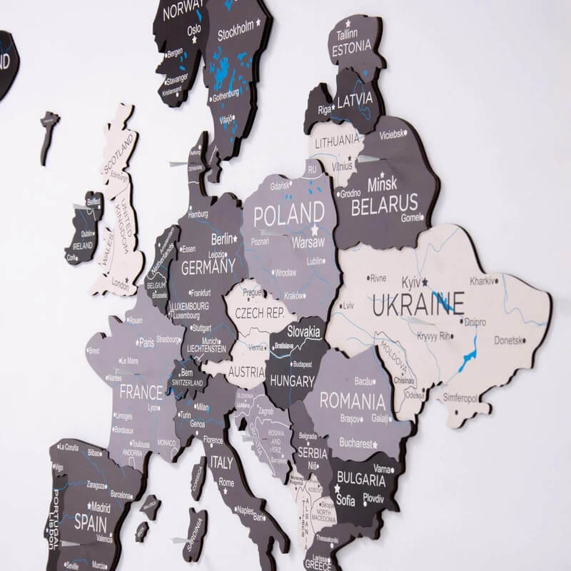 3D Wooden Map of Europe Nordik Closeup