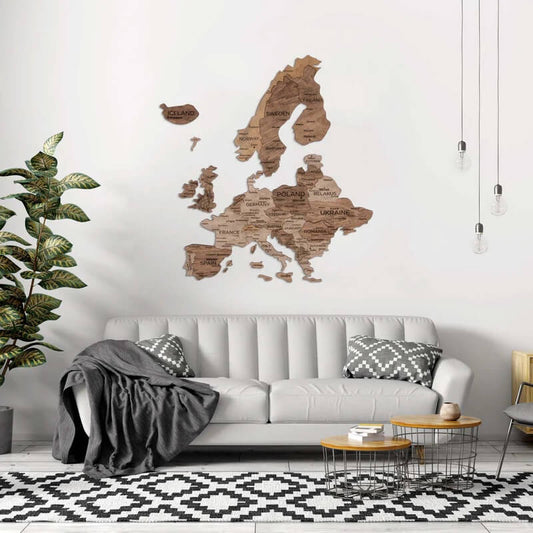 3D Wooden Map of Europe Terra in a Living Room