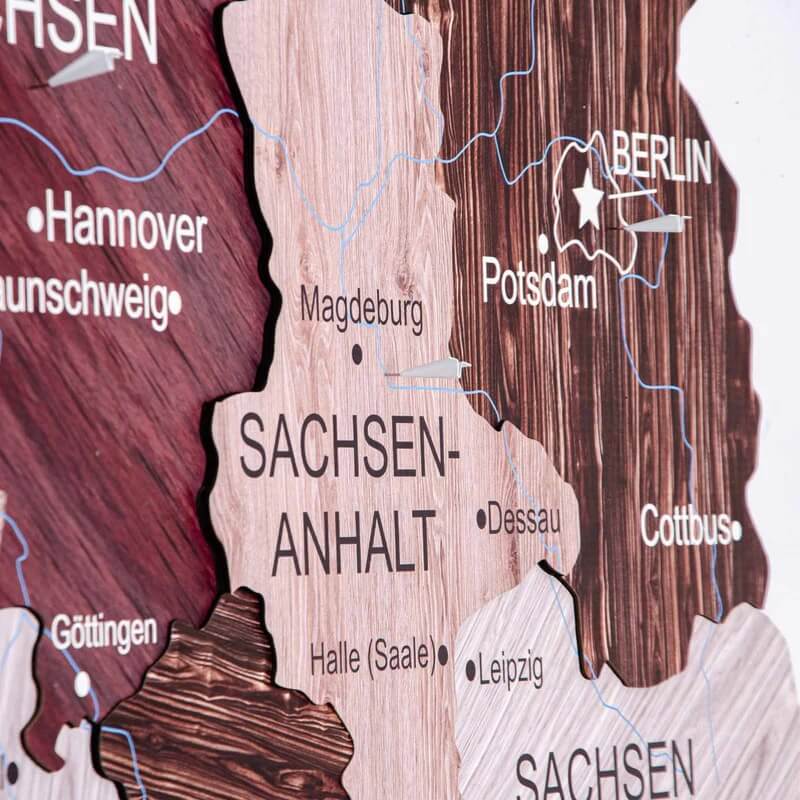 3D Wooden Map of Germany in Cappuccino Closeup