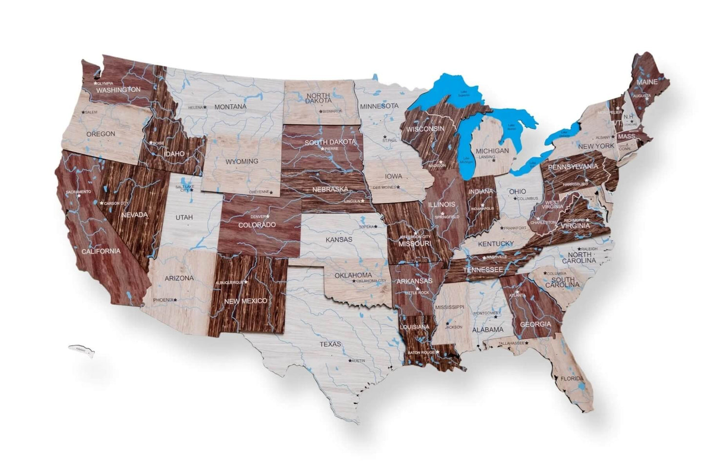 3D Wooden Map US Cappuccino