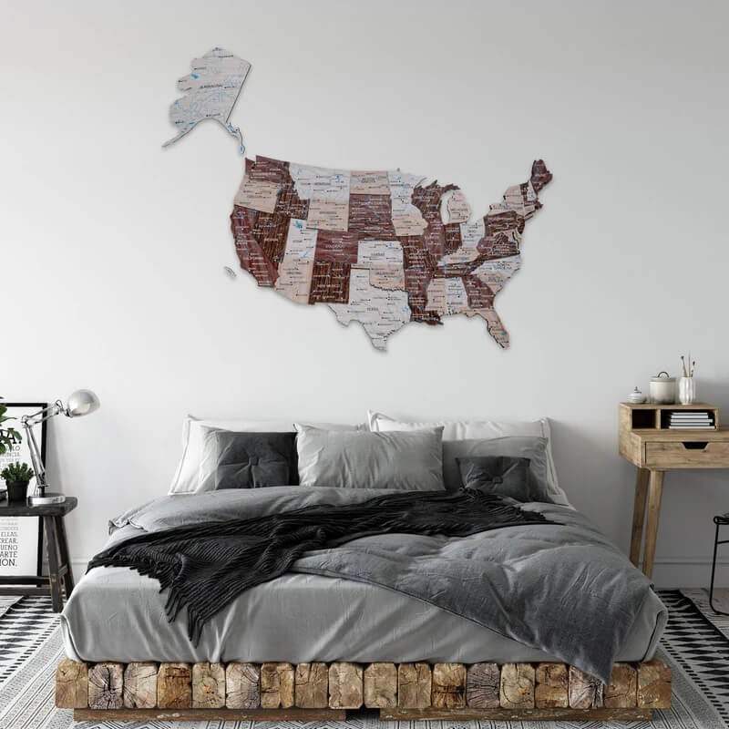 3D Wooden Map US Cappuccino