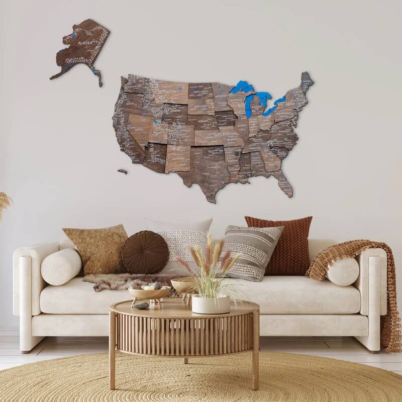 3D Wooden Map US Dark Walnut