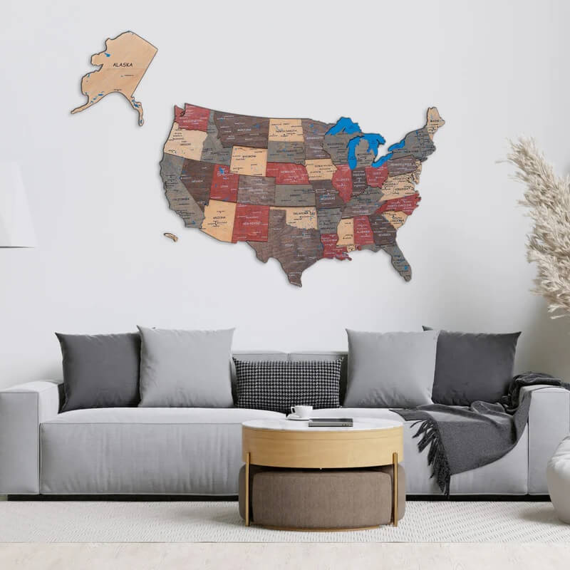 3D Wooden Map US Fusion