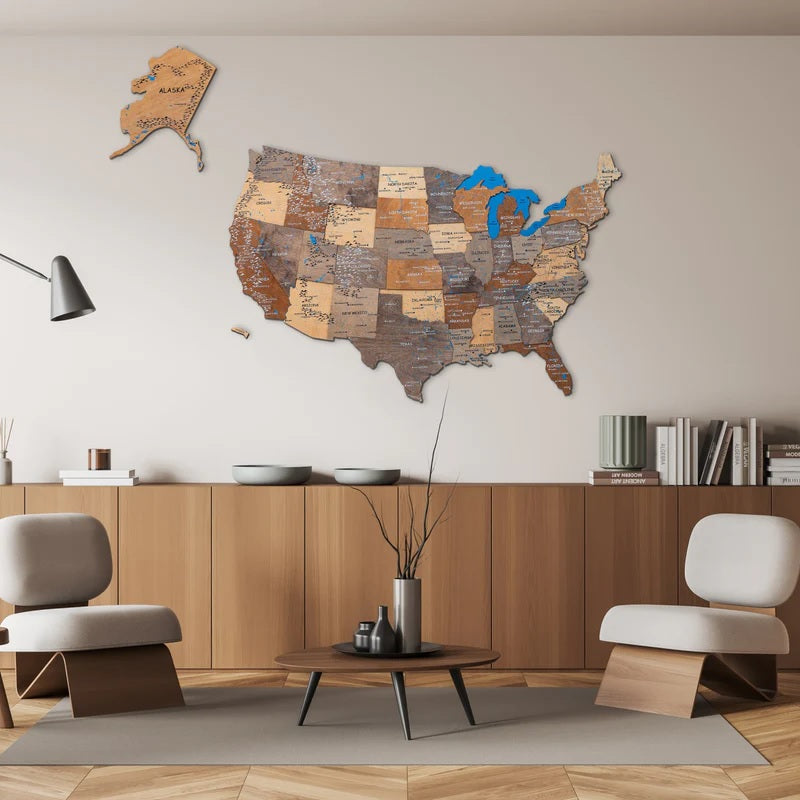 3D Wooden Map US Multicolor