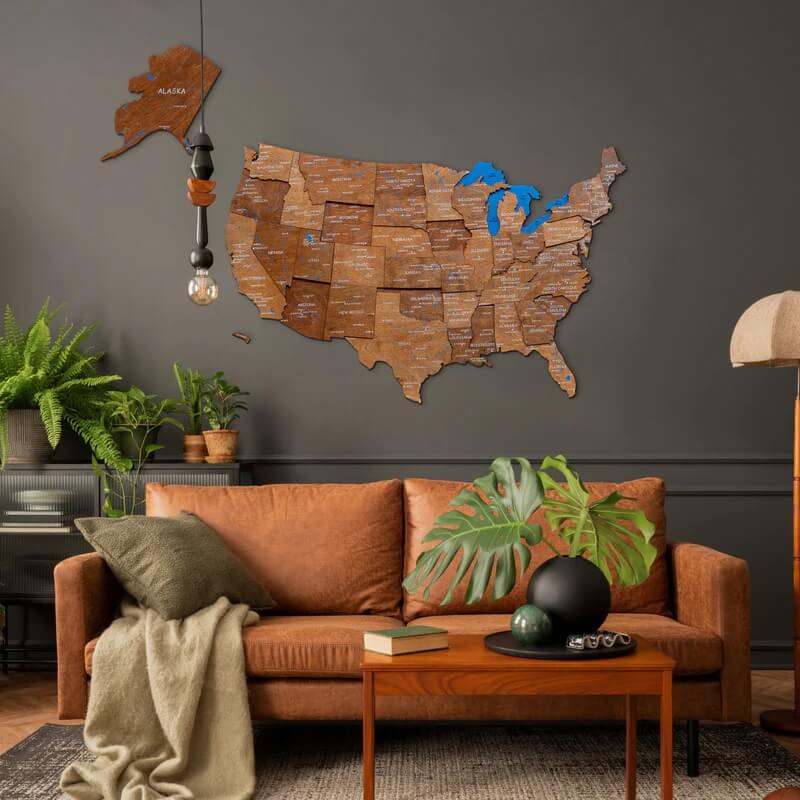 3D Wooden Map US Oak