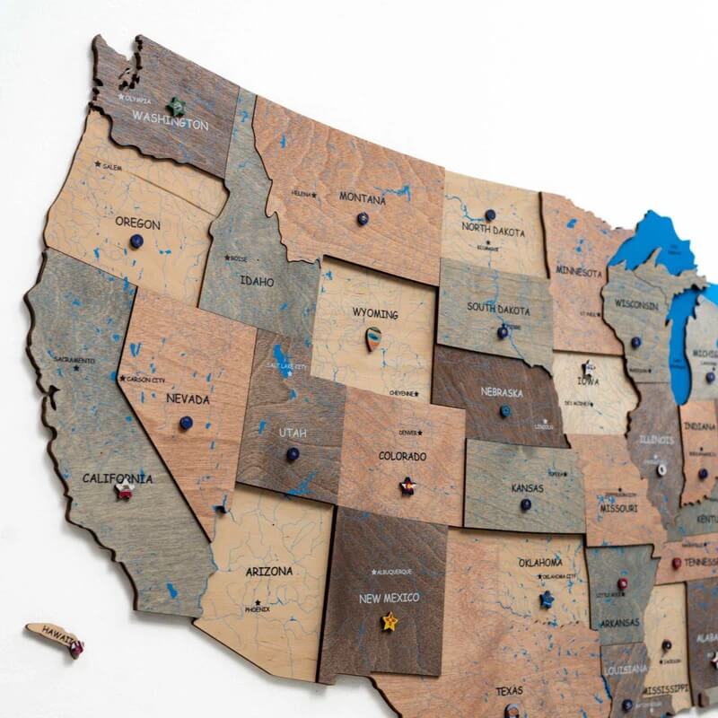 3D Wooden Map US Smokey Closeup