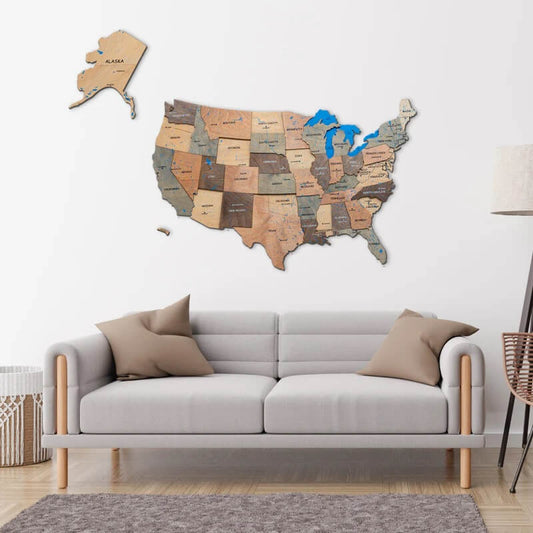 3D Wooden Map US Smokey