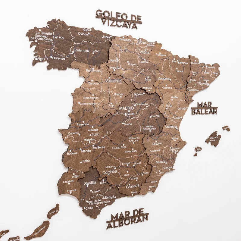 3D Wooden Map - Spain- Dark Walnut