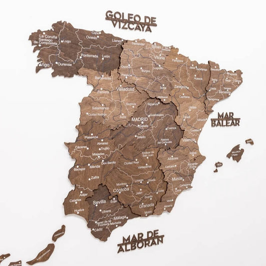 3D Wooden Map - Spain- Dark Walnut