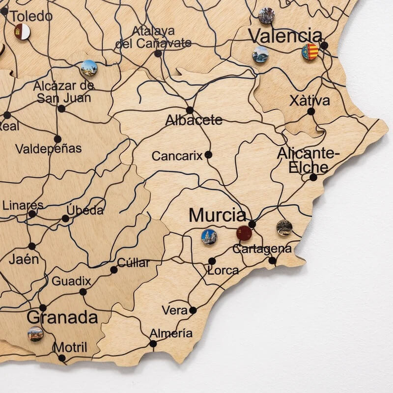 3D Wooden Map - Spain- Gold