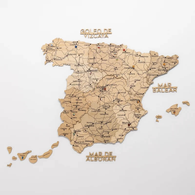 3D Wooden Map - Spain- Gold