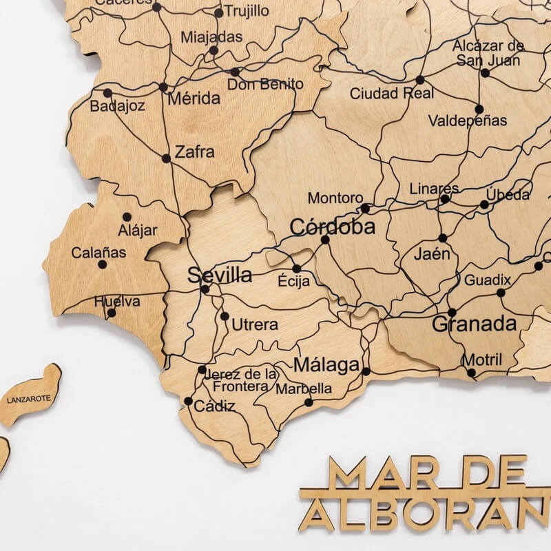 3D Wooden Map - Spain- Gold