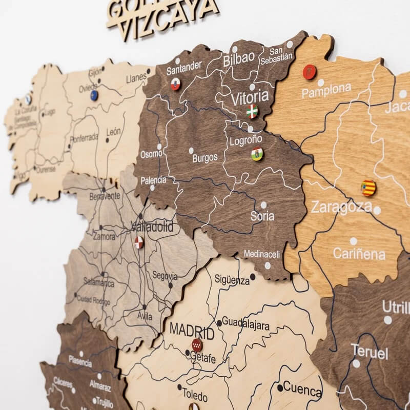 3D Wooden Map - Spain- Multicolor