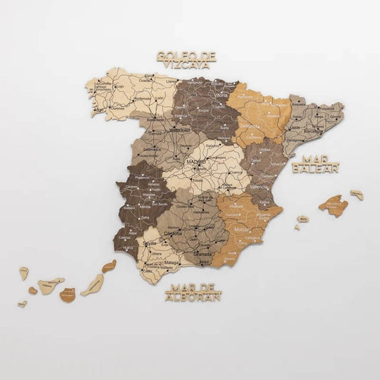 3D Wooden Map - Spain- Multicolor