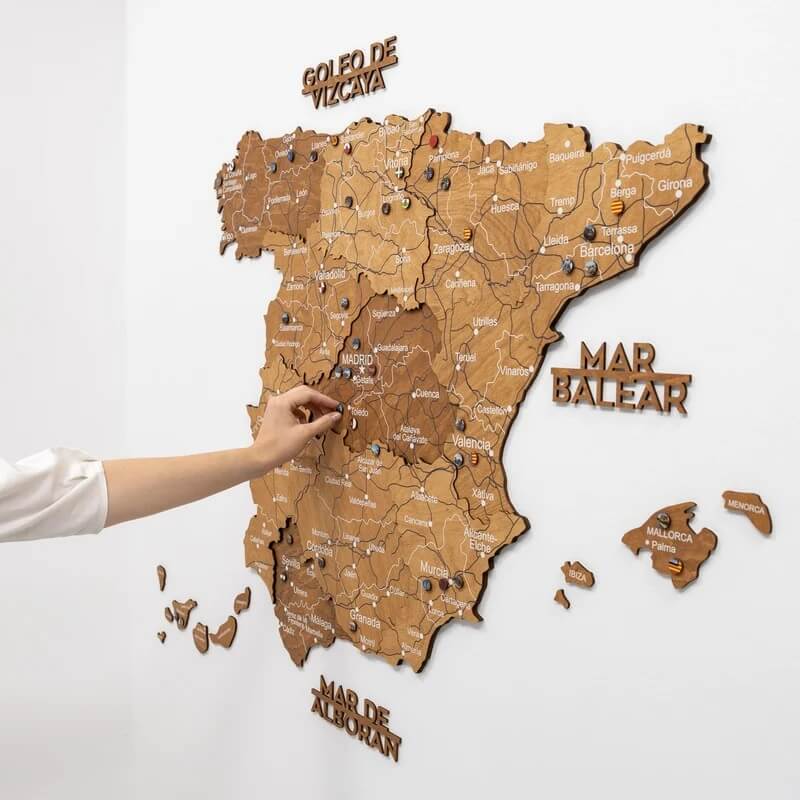 3D Wooden Map - Spain- Oak