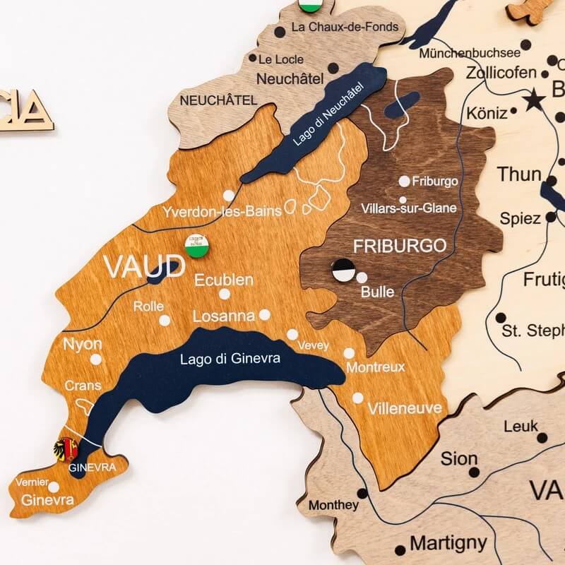 3D Wooden Map - Switzerland- Multicolor
