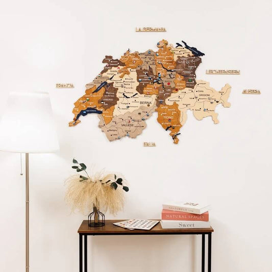 3D Wooden Map - Switzerland- Multicolor