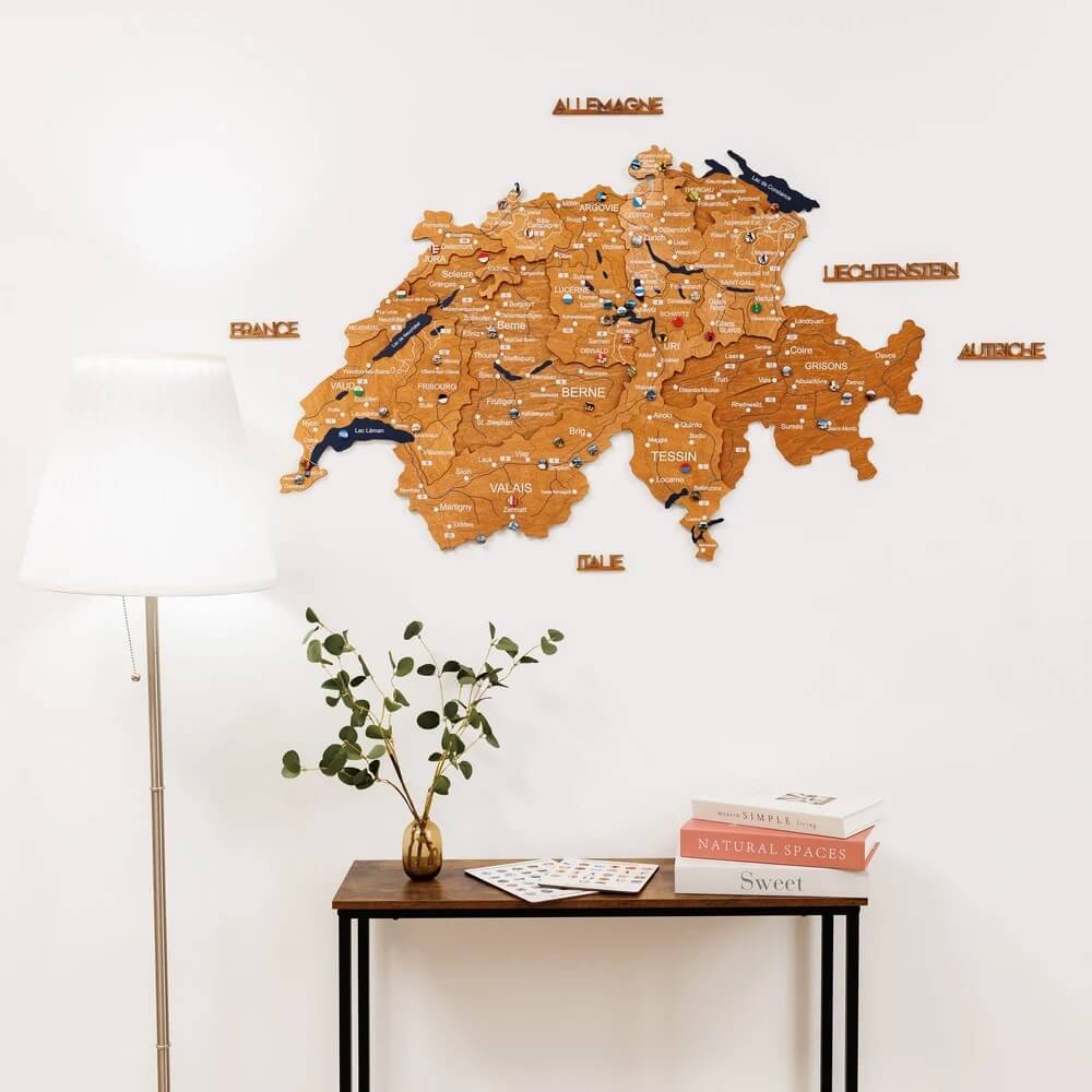 3D Wooden Map - Switzerland- Oak