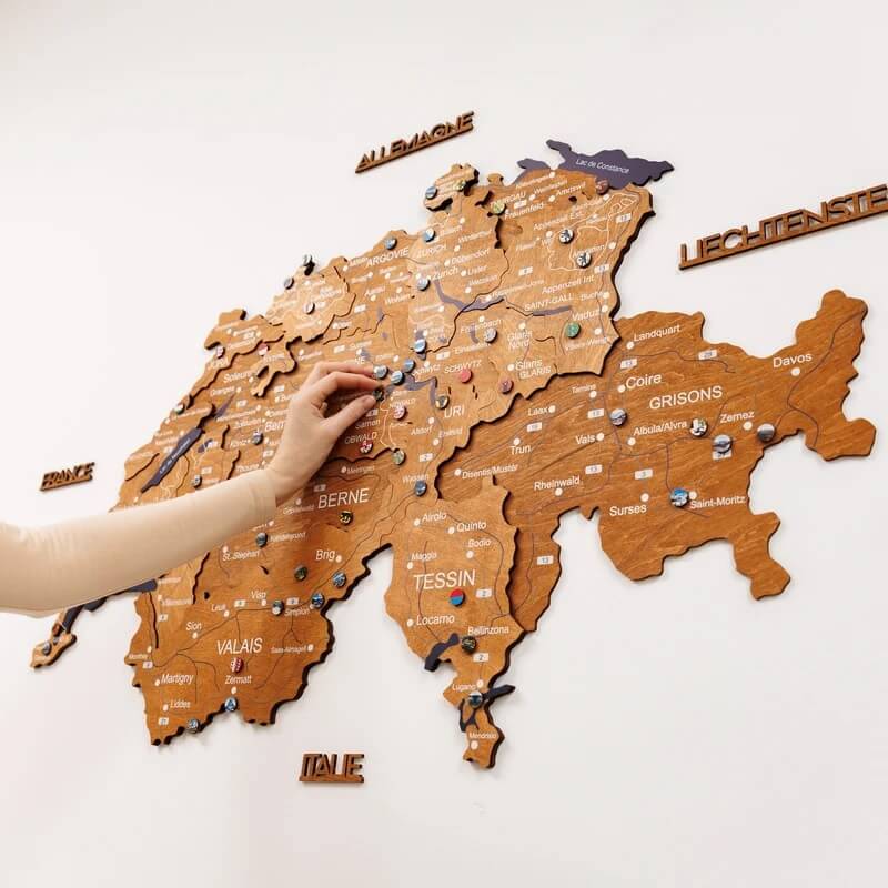 3D Wooden Map - Switzerland- Oak