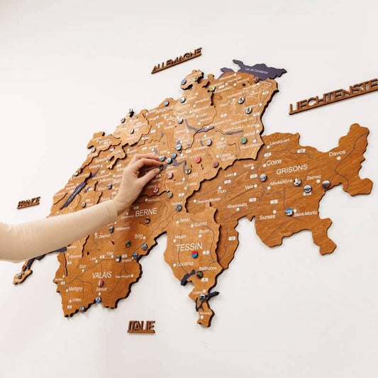 3D Wooden Map - Switzerland- Oak