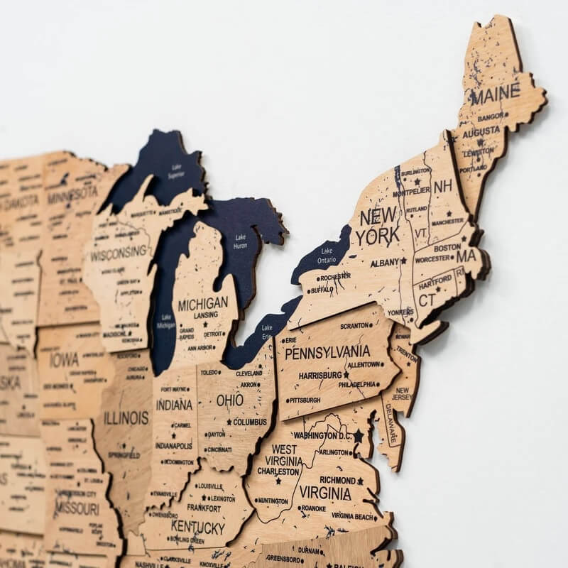 3D Wooden Map - US - Gold
