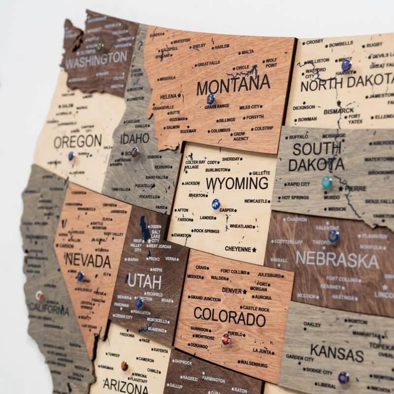 3D Wooden Map - US - Smokey