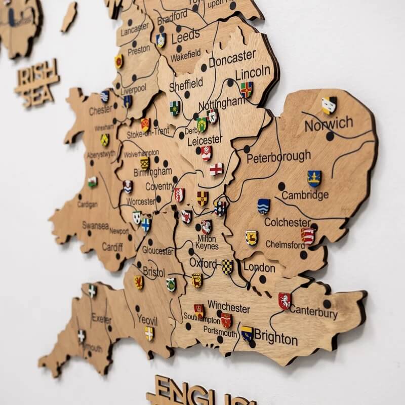 3D Wooden Map - United Kingdom - Gold