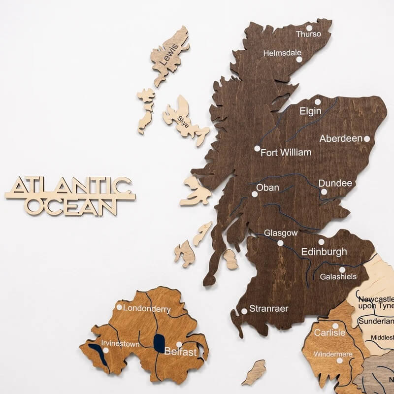 3D Wooden Map - United Kingdom - Multicolor