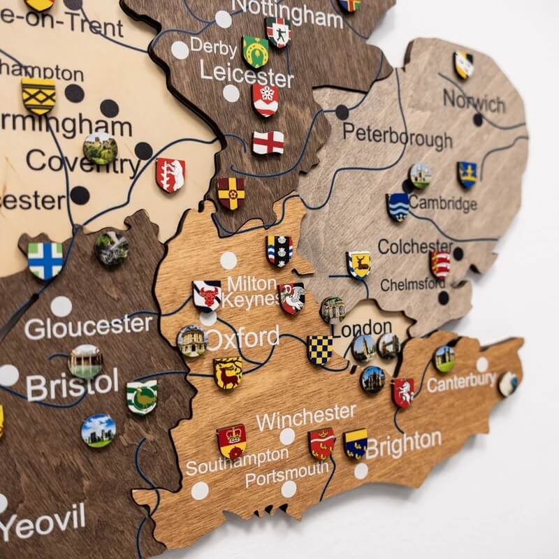 3D Wooden Map - United Kingdom - Multicolor