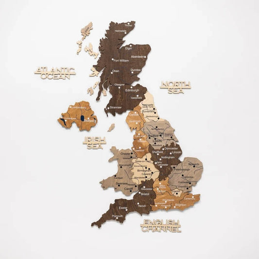3D Wooden Map - United Kingdom - Multicolor