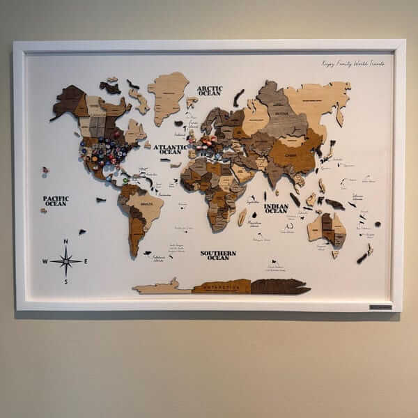 3D Wooden World Map - Framed