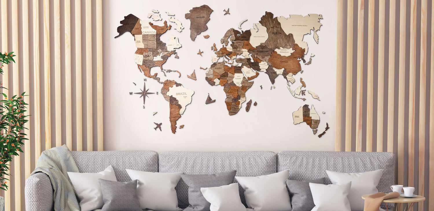 Wooden Map Of The World - World On Wall