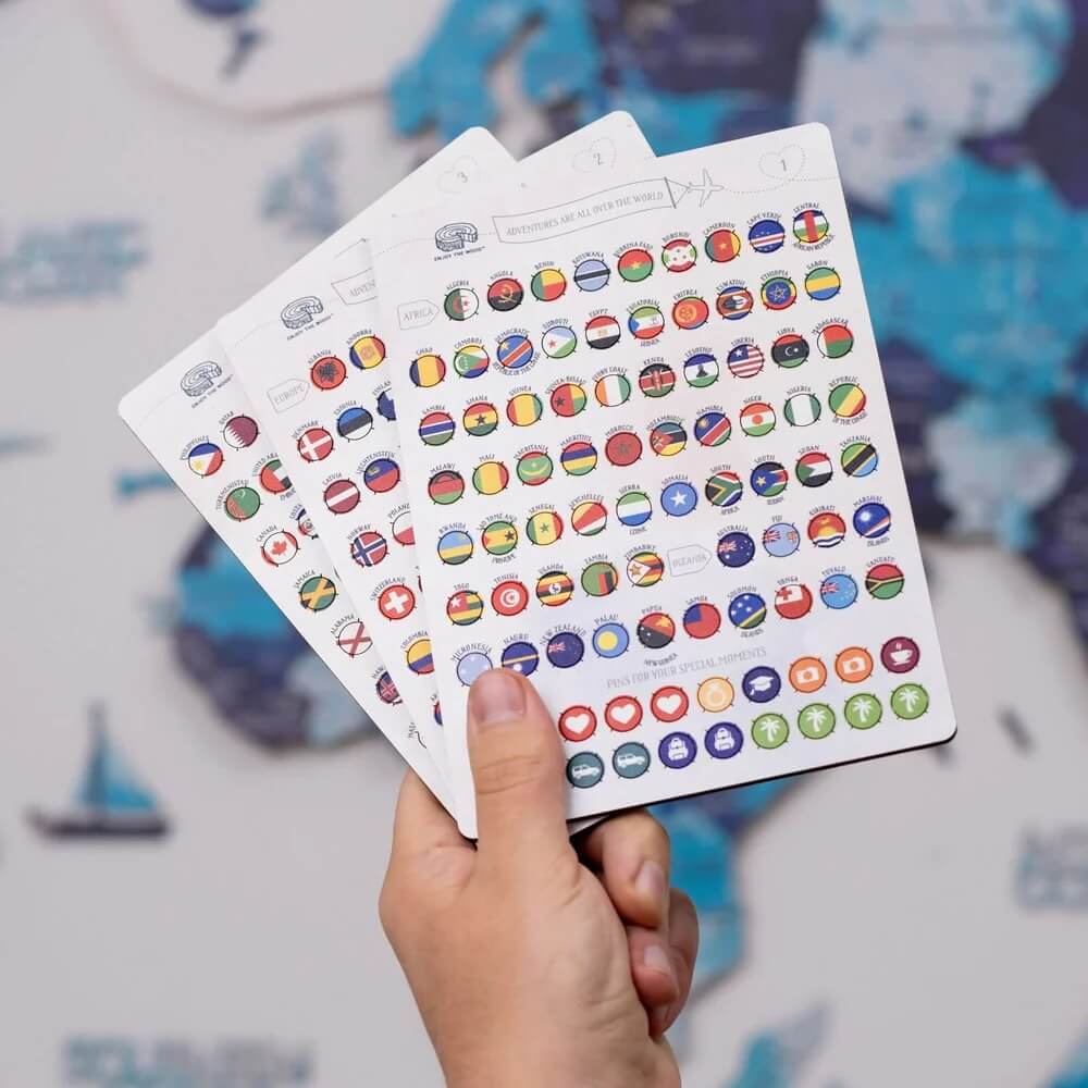 Flag Pins for Your Wooden World Map | Incl. 287 Flags