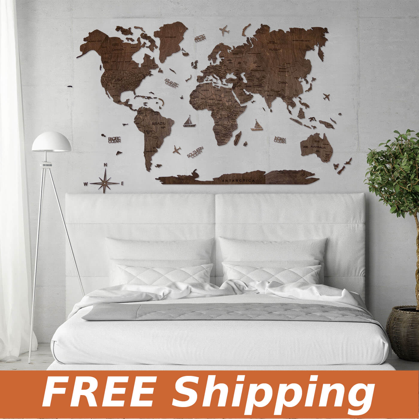 2D Wooden World Map | Wood Map for Your Home