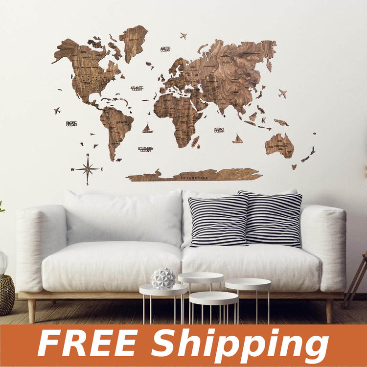 2D Wooden World Map | Wood Map for Your Home