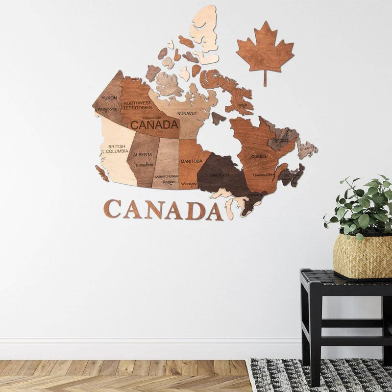 3D Wooden Map of Canada in Multicolor