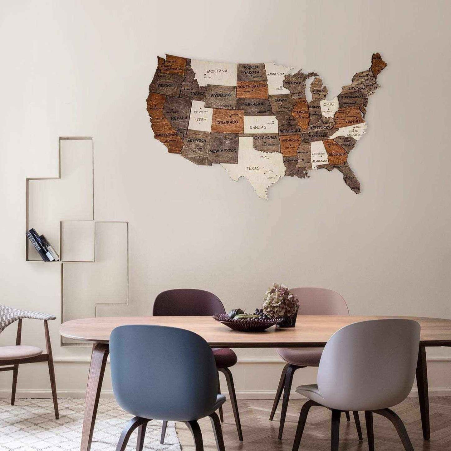 3D Wooden Map of the US in a Kitchen