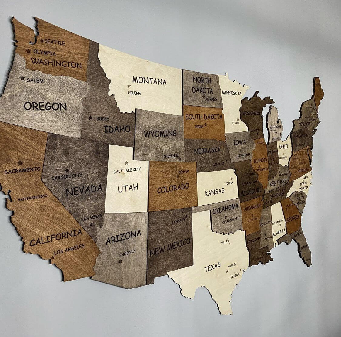 3D Wooden Map of the US Closeup