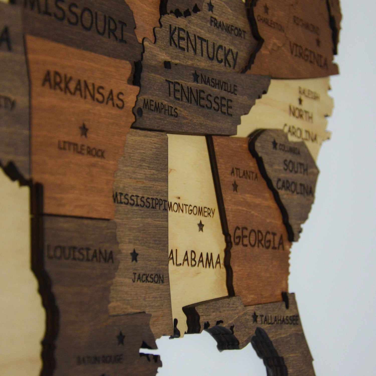 3D Wooden Map of the US in Multicolor