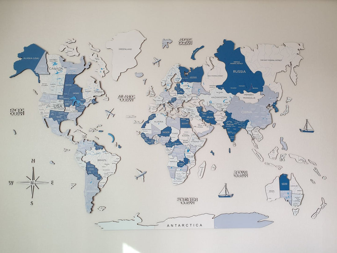 Wooden World Map - Blues | The Best Wallmap for Your Home