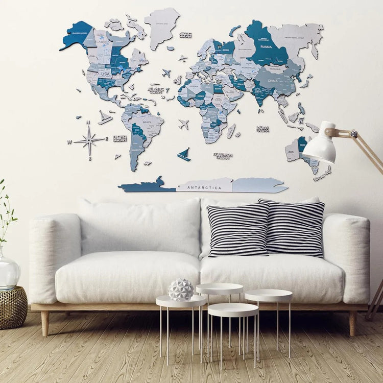 Wooden World Map - Blues | The Best Wallmap for Your Home