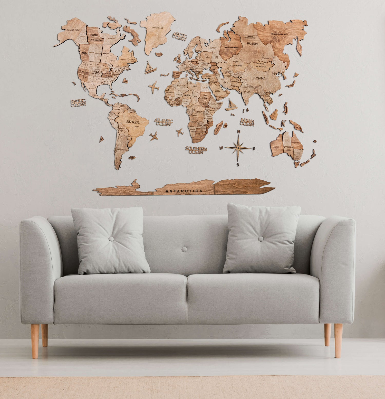 3D Wooden World Map Light | Wood Map for Your Home