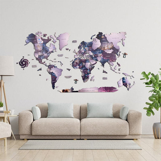 3D Wooden World Map in Sirius Color in a Living Room